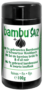 Verpackung 9x geröstetes Bambussalz & schwarzer Knoblauch von Bambusalz